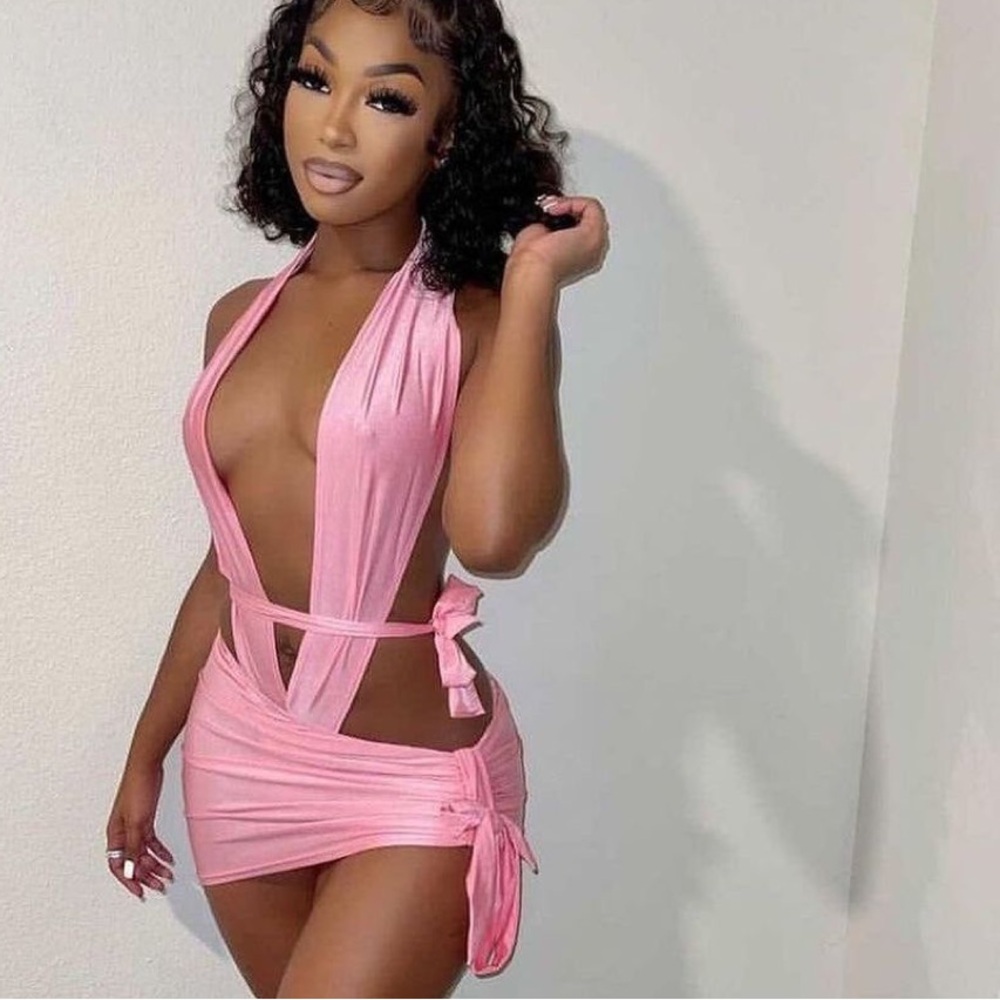 Pink Halter two piece skirt set